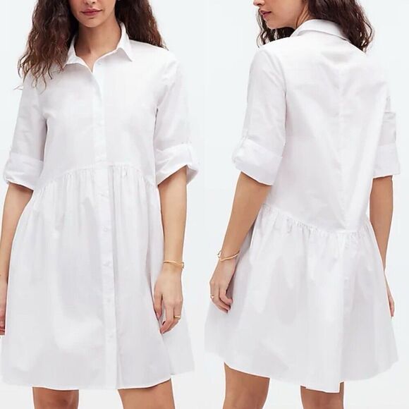 Madewell Dresses & Skirts - MADEWELL Shirt Dress Women XS Button Front Mini Cotton Poplin Crisp White NS126